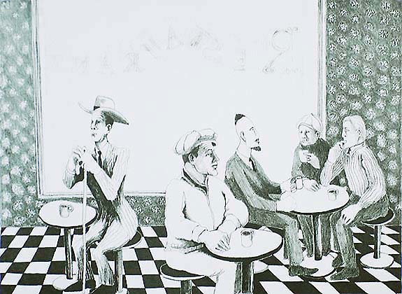 New York Cafe - BENNY ANDREWS - lithograph