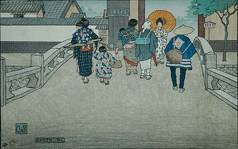 Kyoto ('The Bridge') - CHARLES W. BARTLETT - woodcut