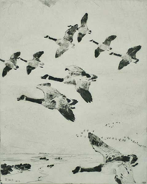 Migrating Geese - FRANK BENSON - drypoint