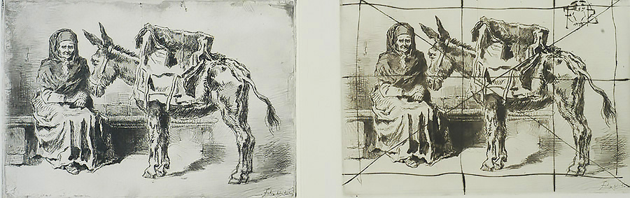 Cacoletière Assise - FELIX BUHOT - etching and drypoint