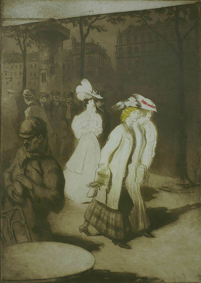 Women About Town (Les Trotteuses) - EDGAR CHAHINE - etching, soft ground and aquatint printed in colors