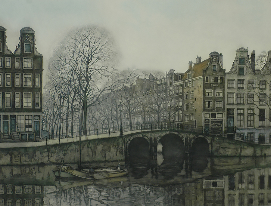Leidsegracht at the Herengracht (Amsterdam) - FRANS EVERBAG - etching and aquatint printed in colors