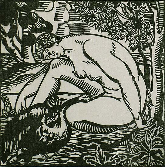 Leda and the Swan - ROGER GRILLON - woodcut