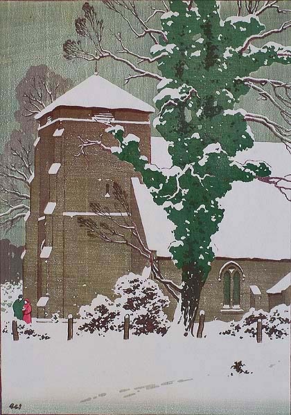The Church Tower - GEORGE S. INGLES - woodcut printed in colors