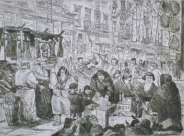 Orchard Street, New York - WILLIAM MCNULTY - etching