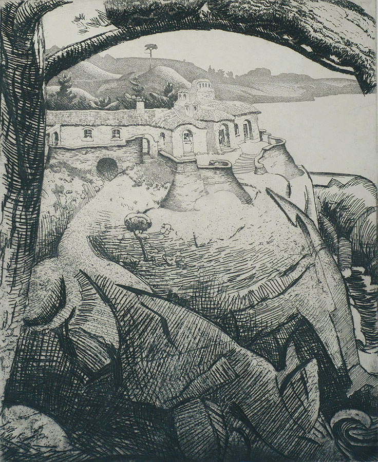 House and Rock, Carmel Highlands - RALPH PEARSON - etching