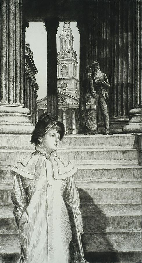 The Portico of the National Gallery - JAMES TISSOT - etching and drypoint