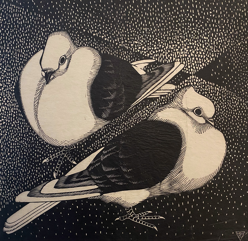 Two Birds in the Moonlight - JAN VERINGA - woodcut