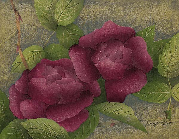Roses #2 - LUIGI RIST - woodcut printed in colors