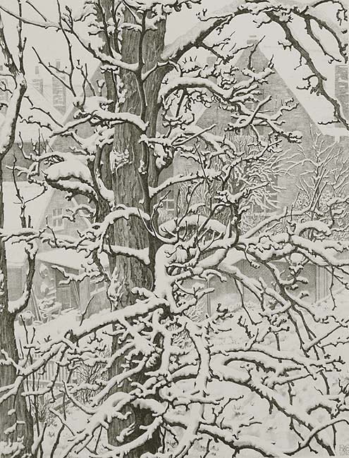 Sneeuw, Veere (Snow, Veere, Holland) - DIRK VAN GELDER - lithograph